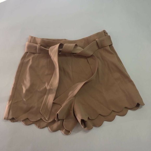HYFVE Pants - Hyfve Womens Tie Waist Shorts Khaki Side Zip Pleat